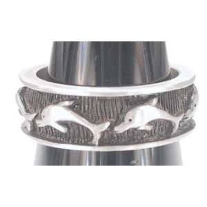    Dolphin Dolphins Engraving Print Pewter Ring, Size 8 Jewelry