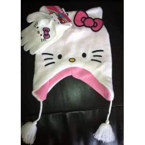  Hello Kitty Fleece Lined Knit Cap with Matching Mittens 