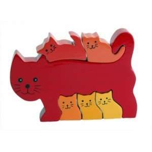  Cat Family 6 Piece Wooden Puzzle: Toys & Games