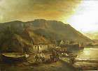   English Oil Painting Landscape Boats Beach Cottages Mountains LISTED