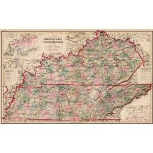  Gray 1882 Antique Map of Tennessee & Kentucky Office 