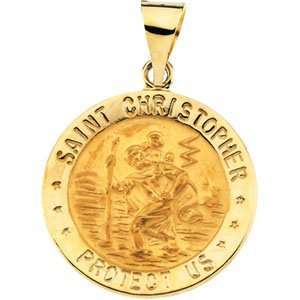   Gold 18.25 mm Hollow Round St. Christopher Medal: CleverEve: Jewelry