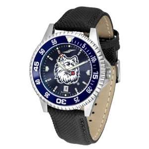 UCONN Connecticut Huskies Mens Leather Wristwatch:  Sports 