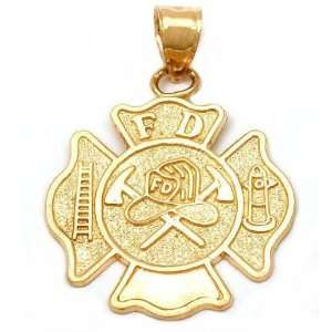 Firefighter Maltese Cross Charm 14k Gold 27mm: Jewelry