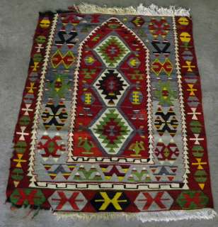 Vintage Anatolia Turkish Rug Hand Woven Prayer Rug Kilim 46x38 c1970 