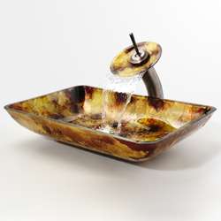 Kraus Amber Rectangular Glass Sink and Waterfall Faucet   