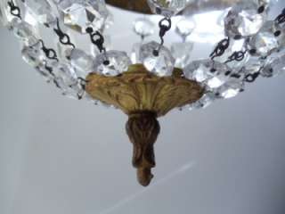 ANTIQUE BRASS CRYSTAL FRENCH PETITE EMPIRE BAG SWAG CHANDELIER HANGING 