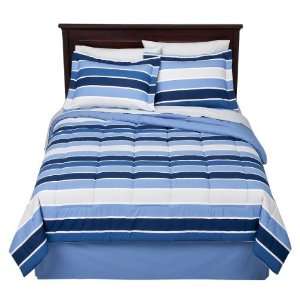  Twin Bed in a Bag Comforter Set Blue & White Stripes: Home 
