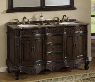 Double Vanity Cabinet with Grey Brown Marble Top # 3160 P   60  