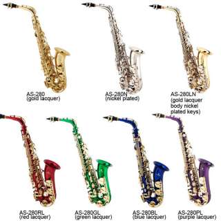 Cecilio AS 280 Alto Saxophone Sax +Book+Tuner ~Gold Silver Blue Green 