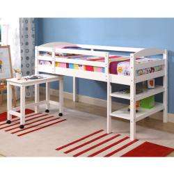 Solid Wood White Twin size Loft Bed with Desk  