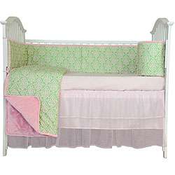   piece Pink and Green Damask Crib Bedding Set  Overstock