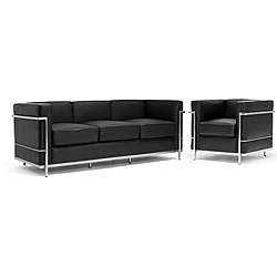 LC Black Leather Sofa & Chair Set  Overstock