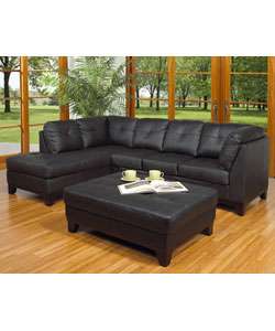 Black Leather Sectional Sofa/ Ottoman Set  