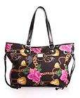 NWT New BETSEY JOHNSON TOTE L Blk BAG Pink Rose Gold Heart Chain 