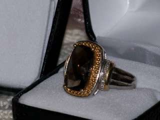 AVON Sterling 18K Gold 10 ct. Smoky Quartz & Diamond Ring, Size 10, 8 