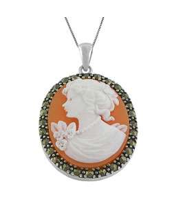 Sterling Silver Marcasite Goddess Cameo Necklace  Overstock