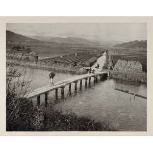  1930 Japanese Farm Fields Irrigation Canal Ogori Japan 