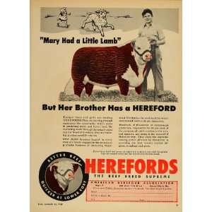  1948 Ad Hereford Beef Cattle Association Livestock Boy 