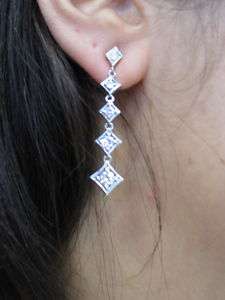 Fine Diamond Designer Dangling Earrings 14K WG 0.88ct  