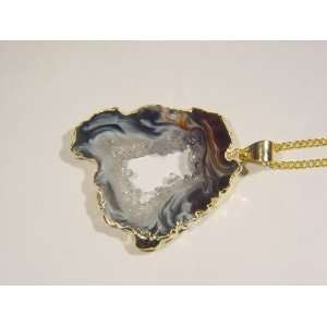   Geode Druzy Slice Pendant with Free 18 Silver Chain: Everything Else