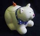 COCO Dowley CAT Collectible Ceramic Cookie Jar Blue Bow/Fish