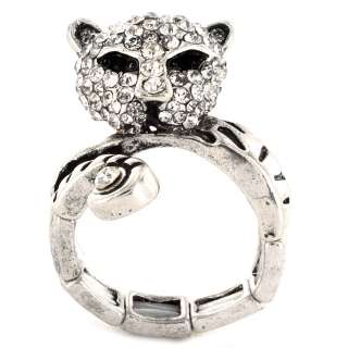 Oxidized Silvertone Cheetah with Crystal Accent Stretch Ring 