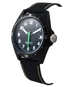Esprit Mens Black Pearl Leather Strap Watch  