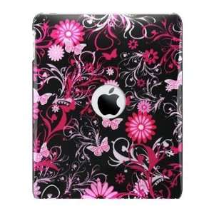  Back Cover for Apple iPad, Pink Butterflies Black 