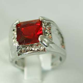 r7736 Size 5.5 18K GP Square Red Ruby Diamante CZ Cocktail Ring 