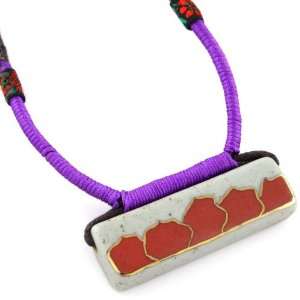  Painted Lotus Ceramic Rectangular Pendant With Coco Brown And Funky 