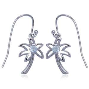    Sterling Silver Blue Topaz Palm Tree Wire Earrings Jewelry