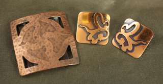 Copper Hand hammered Belt Buckle & Earrings  
