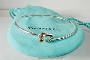 TIFFANY & CO Sterling 18K YG LOVE KNOT Bangle Bracelet Vintage 
