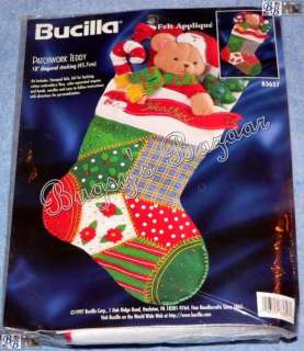 Bucilla PATCHWORK TEDDY Felt Christmas Stocking Kit OOP  
