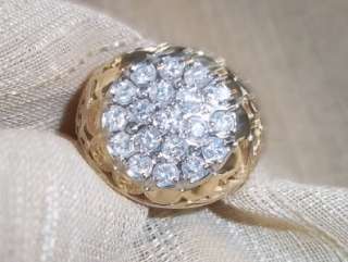 Mens 14k yellow gold diamond cluster ring sz 10.5 .60cttw  