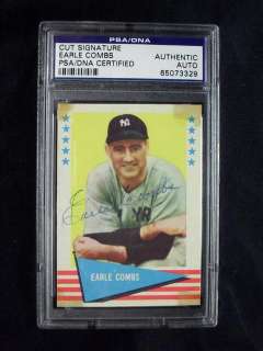 Earle Combs Yankees RARE Signed Auto Cut 1961 PSA/DNA  