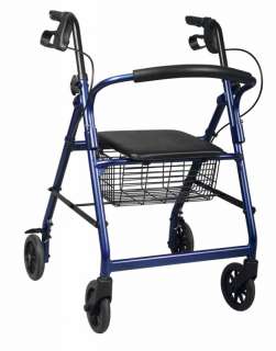 Medline Walker Rollator Walking Aid w/ Brakes and Seat  