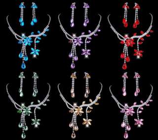   Necklace Earrings 1Set Drop/Leaf Czech Rhinestone Crystal W26972