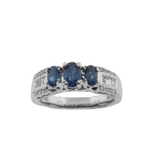  1.53 ct Ladies Diamond & Sapphire Ring in 14k White Gold 