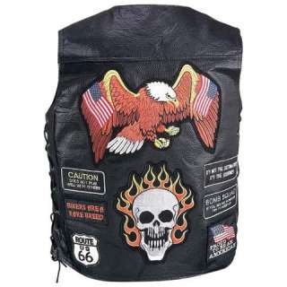 Leather Motorcycle Biker Vest w/23 Patches, USA NEW  