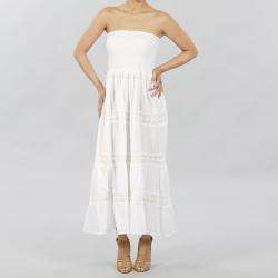 Meetu Magic Womens White Lace trimmed Cotton Maxi Dress  Overstock 