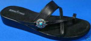 Minnetonka Cortez Sandals BLACK w/Toe Ring & Concho Size 7  