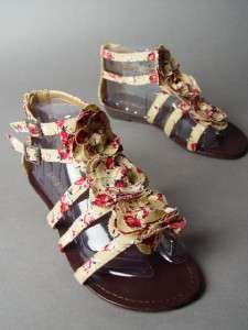 Floral Print Flower T Strap Women Sandal Shoe sz 10  