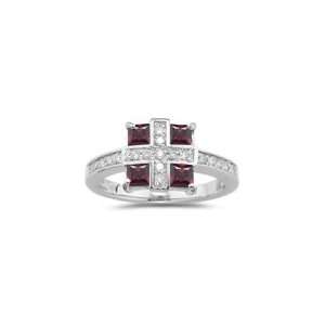  0.19 Cts Diamond & 0.16 Cts Garnet Ring in 14K White Gold 