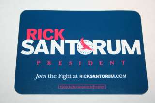 Rick Santorum Official 2012 President Campaign Lapel Sticker  