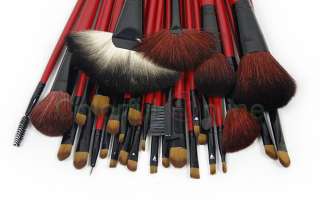   32 PCS Animal Hair Makeup Cosmetic Brushes Set With Red Case