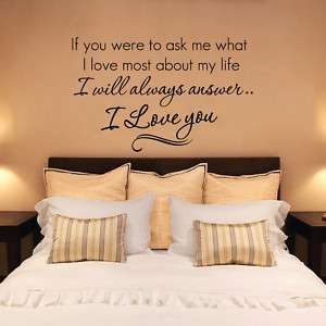 Wall Quote Decal Vinyl Home Art Sticker ~ I Love you ~  
