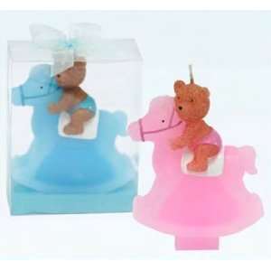  12 PINK TEDDY IN ROCKING HORSE CANDLE PARTY FAVOR Health 