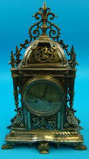   Bronze Mantle Shelf Clock Ornate Cast Case 5.5 Round Face +Key  